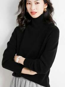 Popular Autumn And Winter Women's Sweaters, Turtleneck Sweaters, Long Sleeve Tops And Bottoms, Elegant And Warm - 黑色 - 查看 4