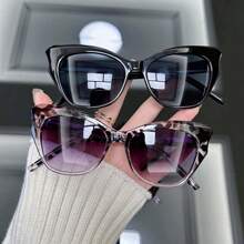 1 pieza Gafas de moda de ojo de gato estilo retro para mujeres, clásicas y sencillas, de estilo casual y universitario, con forma ovalada y de ojo de gato
