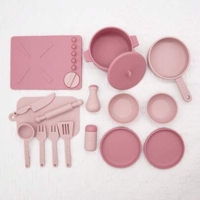 16 حبة مجموعة ألعاب مطبخ سيليكون للأطفال، ألعاب طهي وتمثيل اللعب، مجموعة مطبخ مصغر للمطاعم، أواني طهي تفاعلية