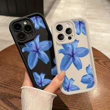 Blue Lily Pattern Mobile Phone Case Is Suitable For IPhone16 15 14 13 12ProMAX Soft Edge 11 Shock-Proof Protective Case, Suitable For Gifts For Male And Girlfriend - Black - View 7