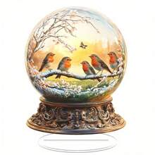 1 件波西米亚风格亚克力红鸟雪花玻璃球 - 装饰性 2D 桌面装饰品适用于各种房间类型，无需电力，非常适合圣帕特里克节、狂欢节、情人节和家居展示 - 彩色 - 查看 5