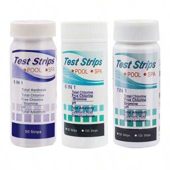 5/6/7in1 50/100 strips waterkwaliteitstest, multifunctionele teststrips voor zwembaden en spa's, teststrips voor bubbelbaden voor het nauwkeurig meten van pH, hardheid, totaal chloor, totale alkaliteit, cyanuurzuur en broom, eenvoudig controleren van de waterkwaliteit in zwembaden, voor het reinigen van tuinzwembaden, voor bubbelbaden en spa's