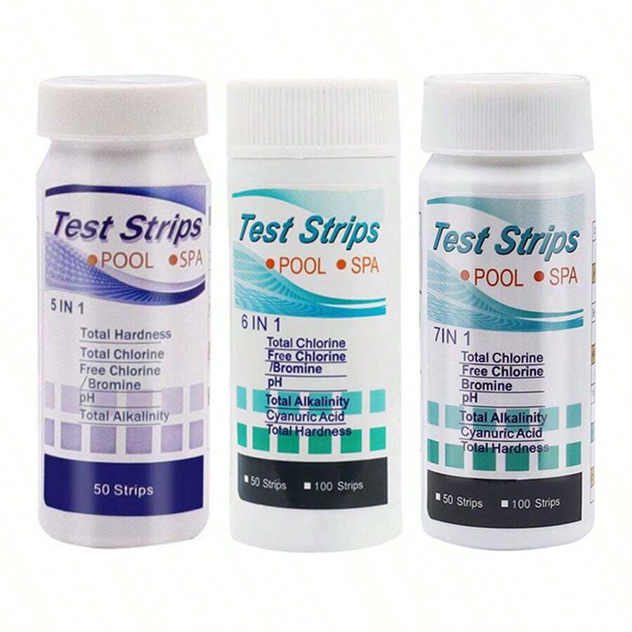 5/6/7in1 50/100 Strips Water Quality Test, Multi-Functional Swimming Pool And SPA Test Strips, Hot Tub Test Strips For Accurately Measuring PH, Hardness, Total Chlorine, Total Alkalinity, Cyanuric Acid And Bromine,Easy To Monitor Pool Water Quality,For Garden Pool Cleaning,For Hot Tubs And Spas - Multicolor - View 1