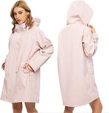 UNIQUEBELLA Rain Jackets For Women Waterproof, Raincoat Long Hooded Rain Coats Outdoor Windbreaker Trench Coat - 升級粉紅色 - 查看 2