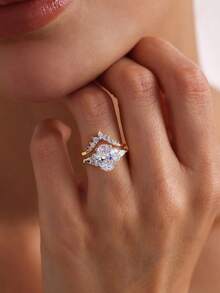 2pcs Set S925&925 Sterling Silver Single Row & Oval Rings Set Elegant For Women Dating Party Ring Anniversary Occasion Exquisite Women's Jewelry Gift - Oval Diamond Ring - View 4