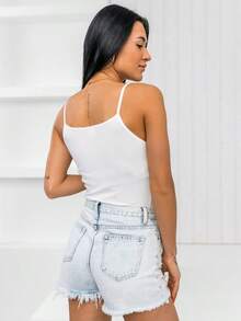 Women T-shirt Prosty Casual Śliczny Niewykończone brzegi - 白色 - 查看 4