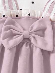 Girls' Cute Polka Dot Patchwork Rabbit Ear Bow Ruffle Collar Long Sleeve Dress, Autumn/Winter New Arrival