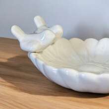 Ceramic Soap Dish For Kitchen Or Bathroom Decorated With Sunflower And Bird - 白色 - 查看 6