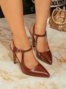 女士新款性感优雅约会婚礼派对办公室制服纯色漆皮尖头细高跟鞋