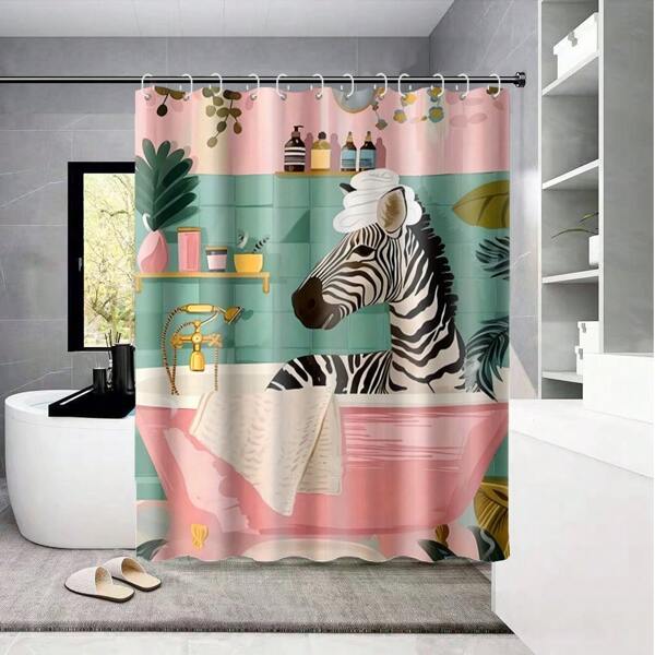 1pc Cute Zebra Printed Shower Curtain Decor
