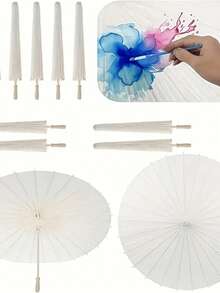 大型白色优雅纸伞，木质伞柄，适用于婚礼、派对、纸质装饰伞、DIY绘画伞、浪漫婚礼新娘派对和摄影配件、圣诞节、毕业典礼、母亲节和其他场合。