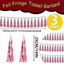 3P Metallic Fringe Tassel Banner Garland Foil Tinsel Streamer Wall Hanging Curtain Backdrop Banner For Parade Floats, Graduation Decorations, Father's Day Party Decoration(Silver)Halloween Christmas New Year - 粉色 - 查看 2