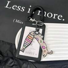 黑色卡套，带有可爱的卡通小猫和小狗，适用于地铁卡、公交卡、火车票、渡轮卡、员工证、门禁卡、学生证、图书证、校园餐卡 - 黑色 - 查看 14