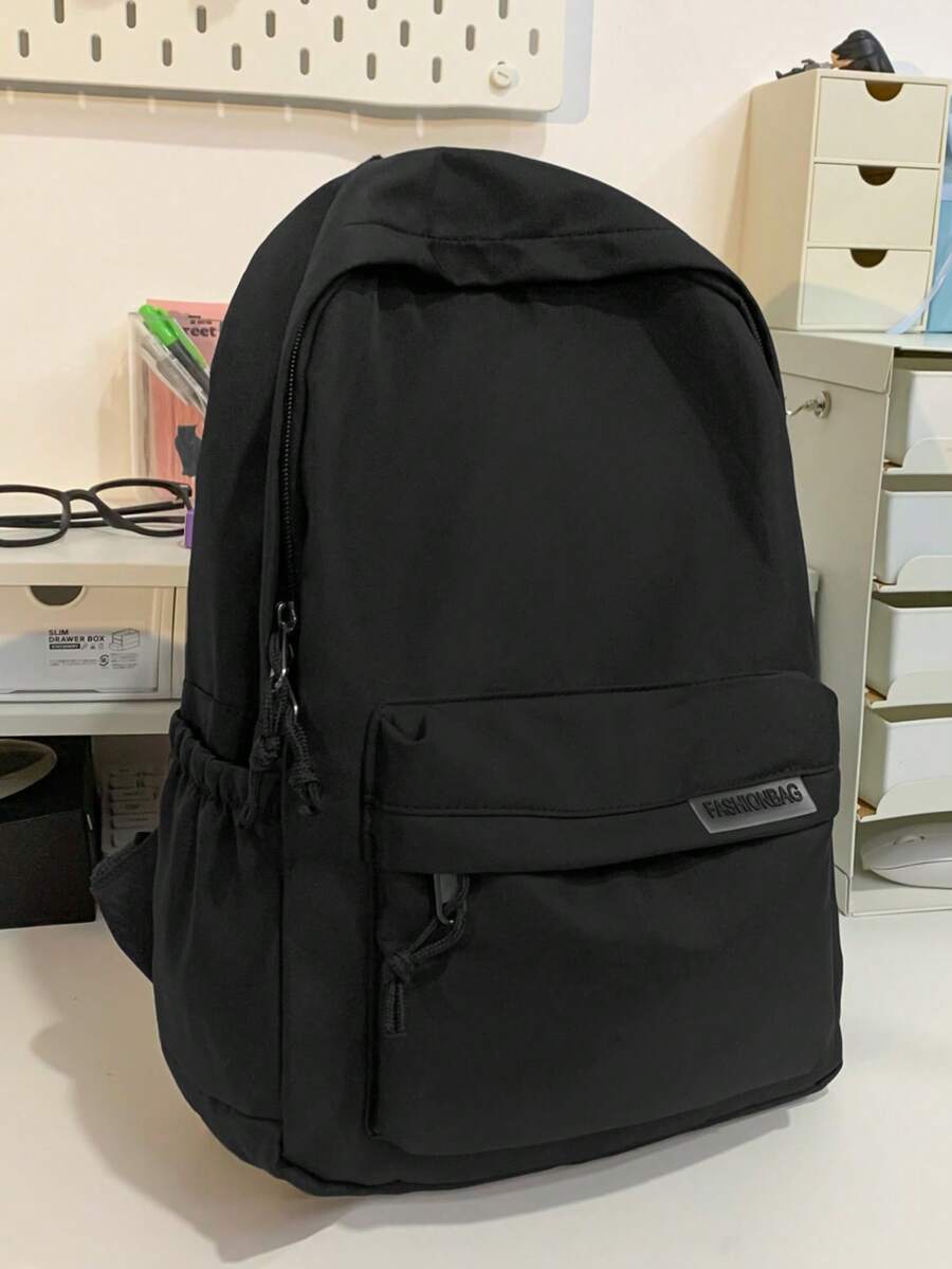 休闲学院风百搭简约拉链大容量背包 - 黑色 - 查看 1