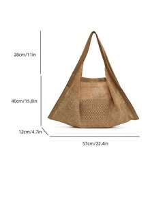 Fashion Casual Straw Tote Bag, New Versatile Simple Large Capacity Shoulder Bag - Khaki - View 5