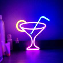 1 件鸡尾酒形 LED 霓虹灯，外星人，鸡尾酒 LED 灯适用于家庭卧室墙壁装饰，适用于房间、露营、酒吧、影响者直播、生日派对、求婚、情人节、母亲节、游戏室、家居装饰、派对装饰、圣诞节和其他节日装饰和礼物