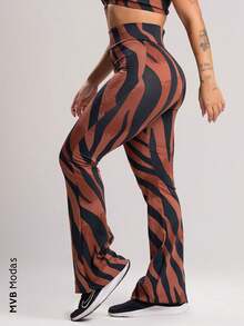 Women's Flare Pants Suplex High Waist MVB Modas - Mocha Brown - View 1