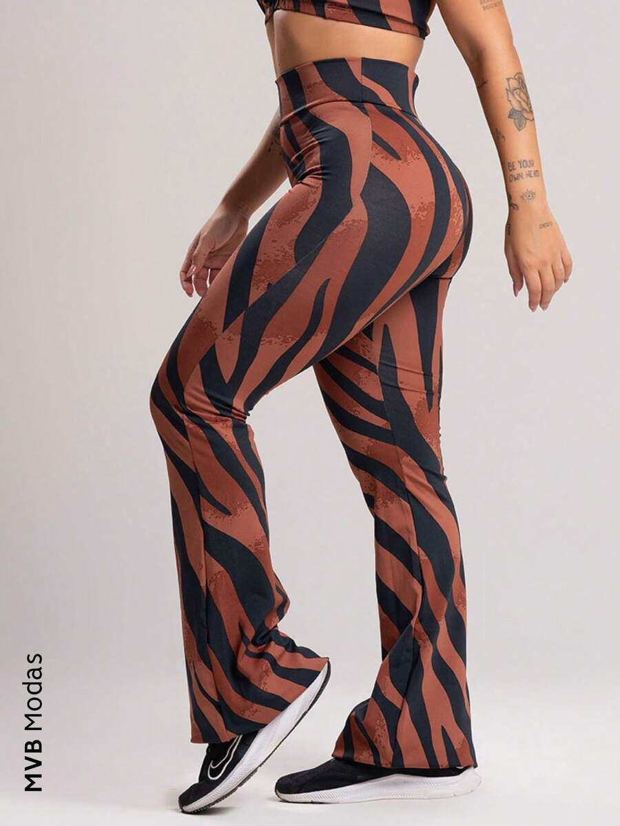 Women's Flare Pants Suplex High Waist MVB Modas - Mocha Brown - View 1