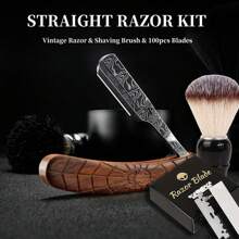 Straight Razors For Men, Folding Vintage Barber Razor, Portable And Space-Saving Barber Steel Razor Wooden Handle Manual Shaving Razor For Men Safe For Beard Sideburns And Short Hair - Brown