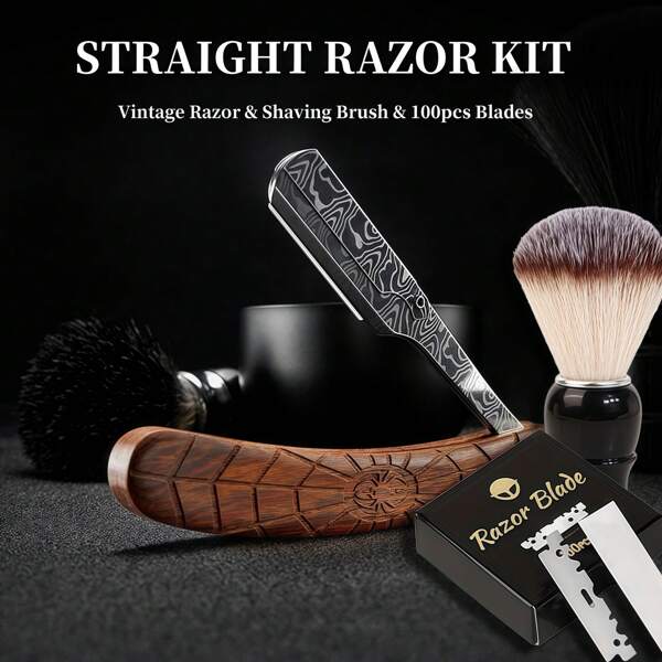 Straight Razors For Men, Folding Vintage Barber Razor, Portable And Space-Saving Barber Steel Razor Wooden Handle Manual Shaving Razor For Men Safe For Beard Sideburns And Short Hair - Brown
