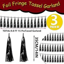 3P Metallic Fringe Tassel Banner Garland Foil Tinsel Streamer Wall Hanging Curtain Backdrop Banner For Parade Floats, Graduation Decorations, Father's Day Party Decoration(Silver)Halloween Christmas New Year - 黑色 - 查看 2