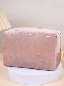 1pc Velvet Star Octagonal Cosmetic Bag, Large Capacity Portable Makeup Bag, Travel Organizer Pouch For Cosmetics, Skincare, Lipsticks, Simple Solid Color Style, Great Gift Item Travel Essentials Bag For School Vacation Holiday Back To School Supplies Travel Bag For Women - Multicolor - View 12