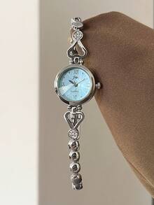 jw 1 Piece Simple Style Alloy Women's Bracelet Watch, Delicate Round Dial, Fashionable And Elegant Black Hands, Casual And High Color Roman Numerals Dial, Delicate And Affordable Ladies Quartz Watch, Suitable For Daily Wear, Party, Commute And Travel, Also Can Be Used As A Student Gift