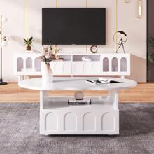 Coffee Table With Drawers, Open Compartment, Modern Sofa Table, Cloud Table, Living Room Table, Coffee Table For Living Room, Office, 100 X 60 X 40.5 Cm, White - 白色 - 查看 2