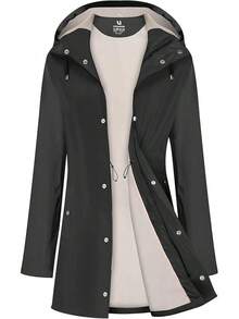 UNIQUEBELLA Rain Jackets For Women Waterproof, Raincoat Long Hooded Rain Coats Outdoor Windbreaker Trench Coat - 海軍藍羊毛 - 查看 1