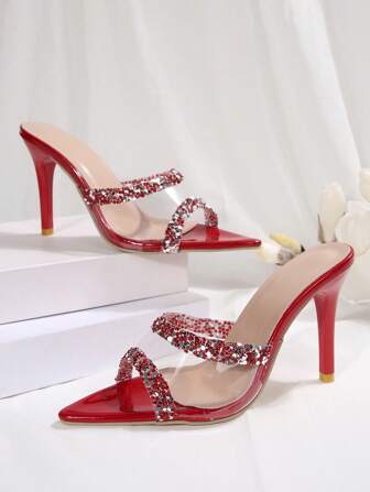 Women's Sexy Crystal High Heel Sandals, Fashion Pointed Toe Super High Heels, 2025 New Arrivals