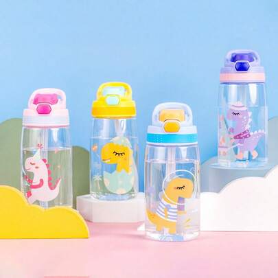 1pc480ml儿童卡通吸管杯弹跳杯学生户外水壶塑料杯学校专用水瓶