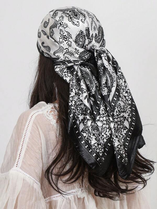 1 peça Lenço Quadrado de Seda com Estampa Paisley de 90cm para Mulheres, Lenço Pescoço Fashionista de Duas Faces