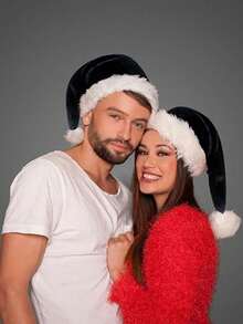 1 pieza Sombrero de Papá Noel plegable y grueso decoración navideña, sombrero de punto esponjoso de piel para disfraz de fiesta de adultos, gorro navideño cálido para Navidad, Año Nuevo, Fiesta, Accesorios