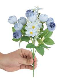 1支/2支/3支/30支装秋季装饰人造玫瑰花束，丝绸菊花牡丹仿真植物，情人节礼物，生日派对装饰，婚礼花篮，新娘捧花，家居装饰，餐厅，卧室，窗台，花瓶装饰，新年装饰，户外花园，返校季 - 藍色1 - 查看 3