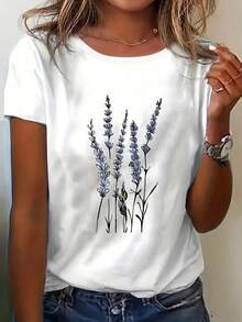 Plus Size Women's Summer Floral Print Round Neck Short Sleeve Casual Loose Versatile T-Shirt,Plus Size Summer Clothes Busty Lady T Shirt Summer Tops Going Out Tops For Women Tops For Women Tops For Summer T Shirts - White - View 4