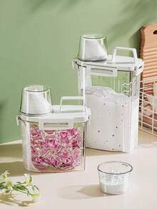 1 件大容量灰色洗衣液分配器带刻度 - 透明密封塑料容器 - 适合家庭和商业使用，一体式功能，液体洗涤剂分配器 - 白色 - 查看 5