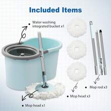 Spin Mop And Bucket, Mop And Bucket With Wringer Set For Home, 360 Spinning Mop Bucket Floor Cleaning Tool With 3 Microfiber Mop Replacement Head Refills,50" Extended Handle For Floor Cleaning Home - 藍色 - 查看 10