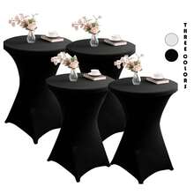 eluckya 1/4 Pack Black And White Stretch Cocktail Round Tablecloths, Washable, Round Stretch High Tablecloths, Suitable For Weddings, Holiday Parties, Catering Events, Kitchen Decorations, Christmas Decorations, Banquets, Parties, Fall Decorations, Bridal Showers, Table Decorations, Thanksgiving, Home Décor. - Black - View 1