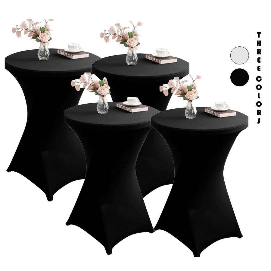 eluckya 1/4 Pack Black And White Stretch Cocktail Round Tablecloths, Washable, Round Stretch High Tablecloths, Suitable For Weddings, Holiday Parties, Catering Events, Kitchen Decorations, Christmas Decorations, Banquets, Parties, Fall Decorations, Bridal Showers, Table Decorations, Thanksgiving, Home Décor. - Black - View 1