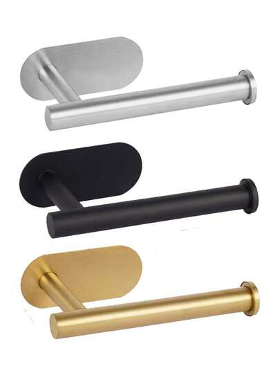 Juego de 1 pieza de portarrollos de papel higiénico sin taladro, portarrollos autoadhesivos, toallero de acero inoxidable, soporte para servilletas absorbente, portarrollos de papel higiénico, toallero de baño, portarrollos, disponible en negro, plateado y dorado. Accesorios de baño, caja de almacenamiento de baño montada en la pared, juego de accesorios de baño sin taladro, decoración de baño