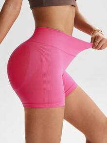 TCVC 女士瑜伽短裤，亲肤百搭，高弹力收腹提臀，室内/室外瑜伽及夏季休闲穿着皆宜 - 玫紅色 - 查看 5