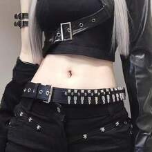 1 件纯色性感 PU 朋克铆钉子弹腰带，时尚街头服饰，适合女性秋季、秋季、万圣节 - 彩色 - 查看 3