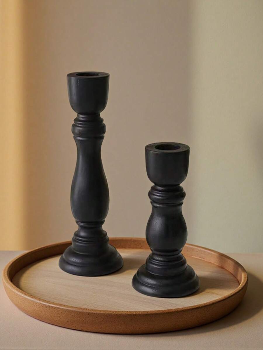 مجموعة حامل شمع خشبي على شكل عمود روماني قديم، حامل شمع ديكور منزلي لغرفة المعيشة (الشموع غير مشمولة)، قطر الثقب 2.2 سم