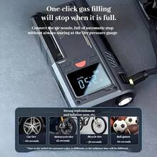Multifunctional Portable Wireless Car Emergency Starter With Tire Inflator Pump, Air Compressor, LED Flashlight, And Emergency Light - USB Rechargeable, Easy Tire Inflation Modes, Display Screen - Deep - View 5