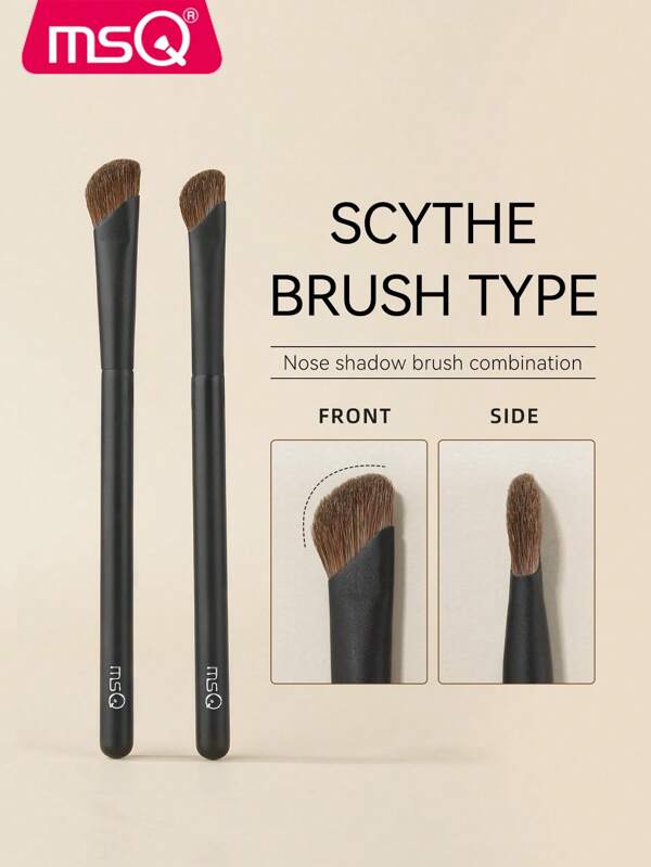 2pcs MSQ Angled Contour Makeup Brushes, Nose Shading Brush, Angled Contour Brush, Tapered Nose Shading Brush, For Nose Contouring, Face Sculpting And Shaping, Blending Liquid And Cream Cosmetics, Tapered Contour Fan Brush, Ultra-Fine Nose Shading Blending Brush, Soft Precise Makeup Tools, Angled Nose Shading Brush, Black Nose Shading Brush, Contour Brush, Angled Brush Makeup Brush Set