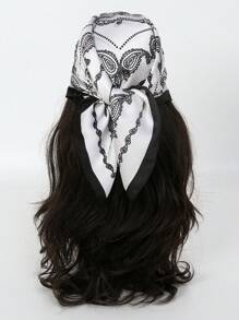 1 pieza Pañuelo cuadrado con estampado de cachemira para mujer, accesorio de moda adecuado para uso diario como diadema, corbata, pañuelo para el cuello con aspecto de seda