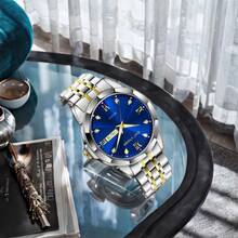 ساعة معصم كوارتز من الفولاذ المقاوم للصدأ مزخرفة حسب الطلب مع نقش الاسم أو العبارة، ساعة خشبية شخصية للرجال للخطيب أو الزوج، هدية عيد ميلاد أو سنوية - الذهبي - مشاهدة 4