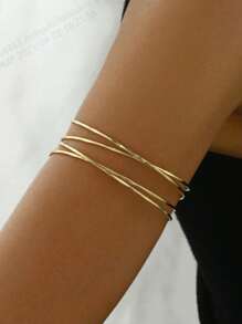 1 pièce Bracelet ouvert minimaliste à ligne géométrique pour femmes, bijou de couleur or pour un port quotidien