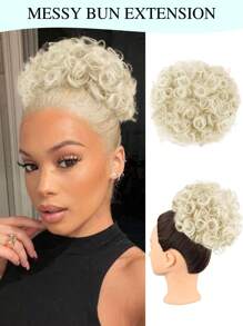 Large Curly Messy Bun Hair Piece Elastic Drawstring Ponytail Loose Wavy Short Ponytail Extension Synthetic Hair Tousled Fake Hair Bun For Women Daily Use