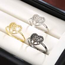 1 pieza Anillo de mujer con diseño de árbol de Navidad en forma de corazón elegante, regalo navideño - Multicolor - Ver 5